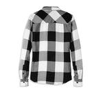 HARLEY-DAVIDSON WOMENS SILVER WING SCRIPT FONT BUFFALO PLAID SHIRT