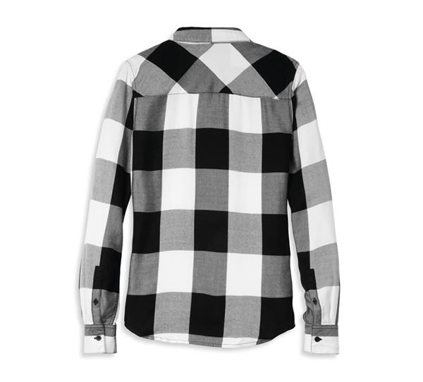 HARLEY-DAVIDSON WOMENS SILVER WING SCRIPT FONT BUFFALO PLAID SHIRT