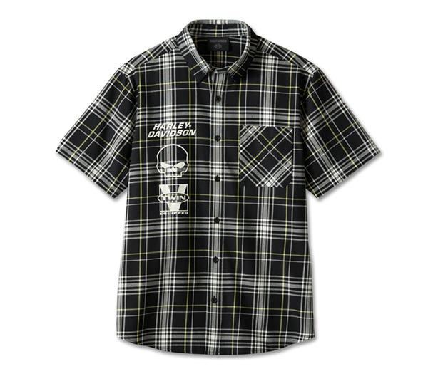 HARLEY-DAVIDSON MENS WILLIE G SKULL PLAID SHIRT