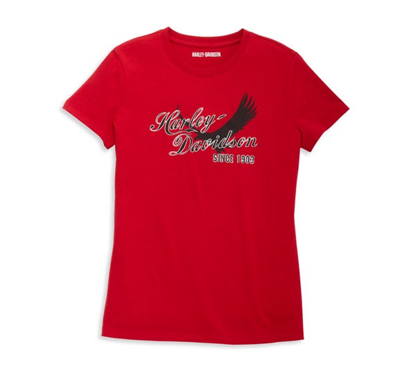HARLEY-DAVIDSON WOMENS FLYING EAGLE SCRIPT FONT TEE