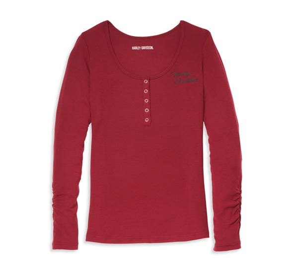 HARLEY-DAVIDSON WOMENS SILVER WING FIVE BUTTON HENLEY