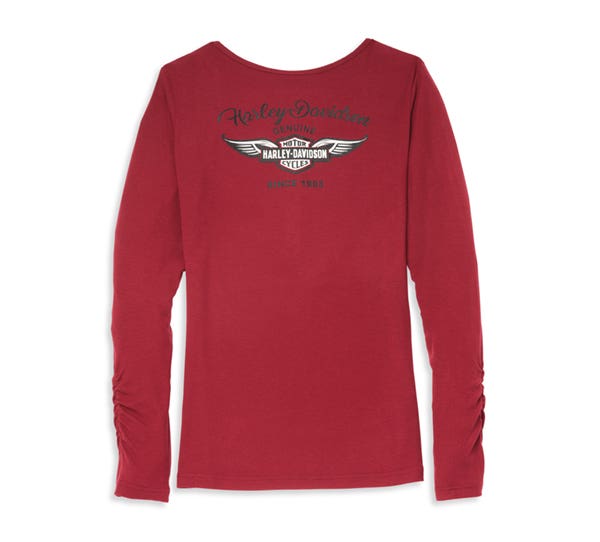 HARLEY-DAVIDSON WOMENS SILVER WING FIVE BUTTON HENLEY