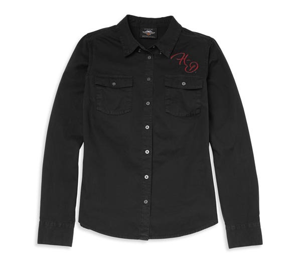 HARLEY-DAVIDSON WOMENS SILVER WING SCRIPT FONT SOLID TWILL SHIRT