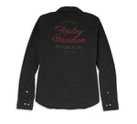 HARLEY-DAVIDSON WOMENS SILVER WING SCRIPT FONT SOLID TWILL SHIRT