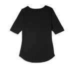 HARLEY-DAVIDSON WOMENS WILLE G (TM) SKULL SCOOP NECK GRAPHIC TEE WITH RHINESTONES