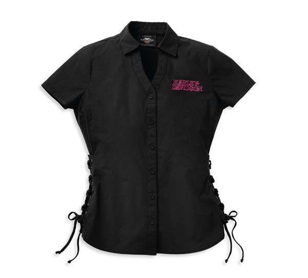 HARLEY-DAVIDSON WOMENS SKULL LACED SIDE SHIRT WITH RHINESTONES