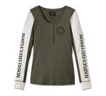 HARLEY-DAVIDSON WOMENS WILLIE G SKULL SNAP FRONT LONG SLEEVE HENLEY