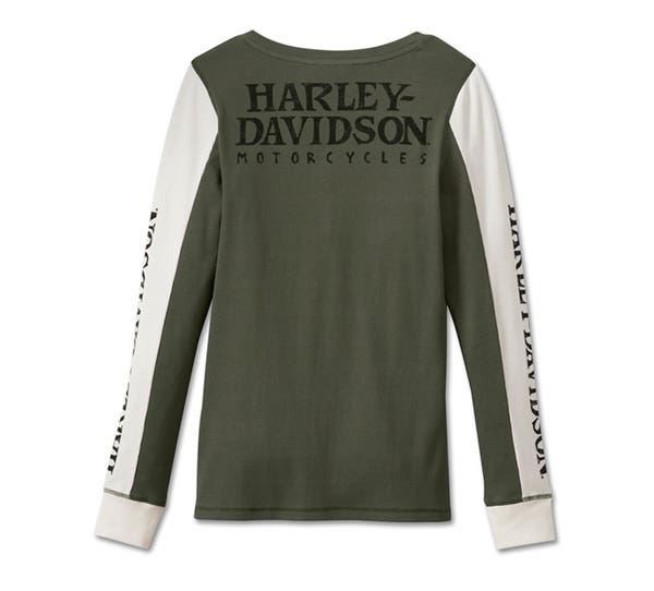 HARLEY-DAVIDSON WOMENS WILLIE G SKULL SNAP FRONT LONG SLEEVE HENLEY