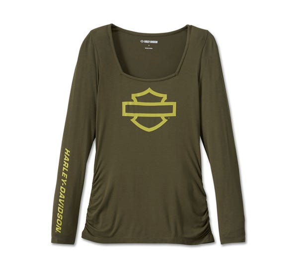 HARLEY-DAVIDSON WOMENS BAR & SHIELD SQUARE NECK LONG SLEEVE TOP