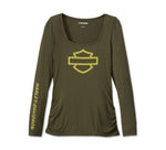 HARLEY-DAVIDSON WOMENS BAR & SHIELD SQUARE NECK LONG SLEEVE TOP