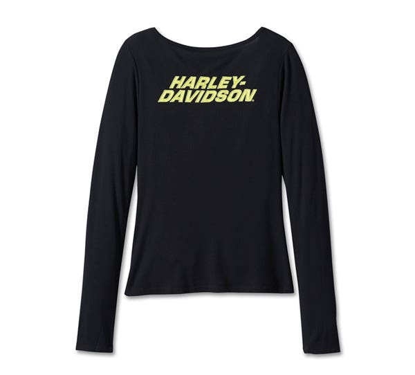 HARLEY-DAVIDSON WOMENS BAR & SHIELD RUCHED V-NECK TOP