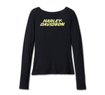 HARLEY-DAVIDSON WOMENS BAR & SHIELD RUCHED V-NECK TOP