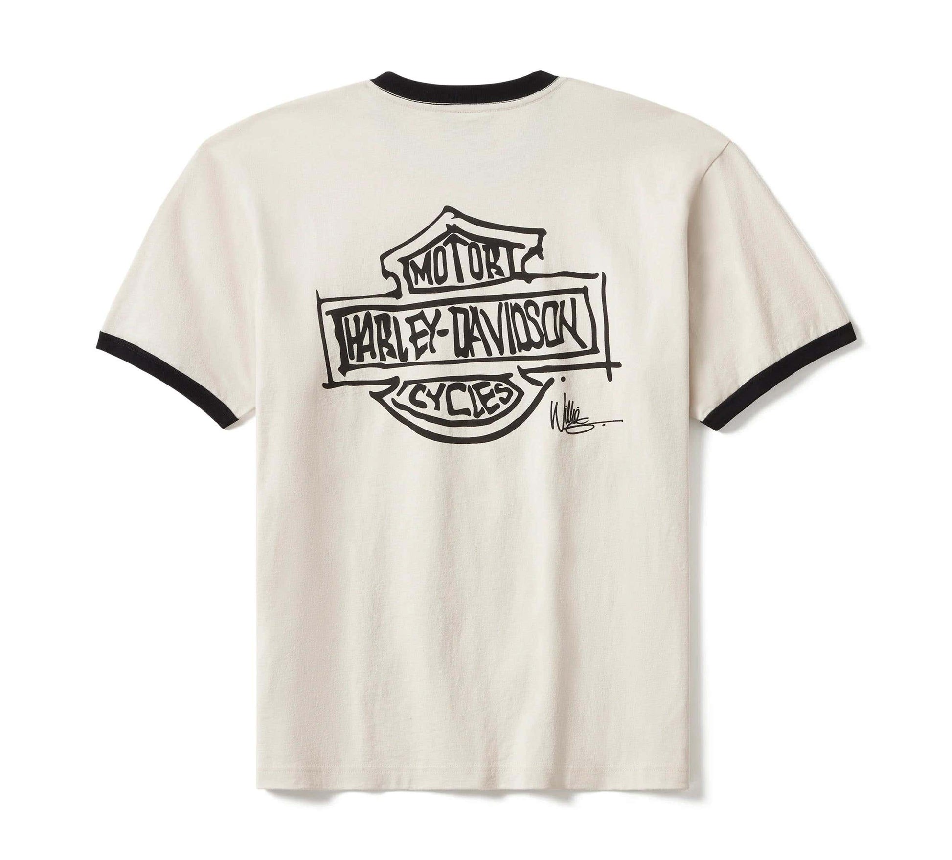 HARLEY-DAVIDSON MENS WILLIE G SKETCHY BAR & SHIELD RINGER TEE