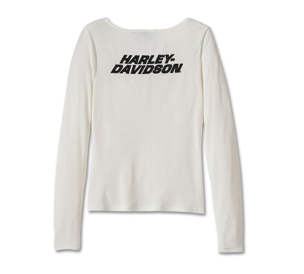 HARLEY-DAVIDSON WOMENS BAR & SHIELD RUCHED V-NECK TOP