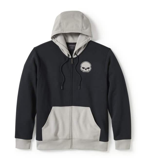 HARLEY-DAVIDSON MENS WILLIE G SKULL COLORBLOCK ZIP FRONT HOODIE