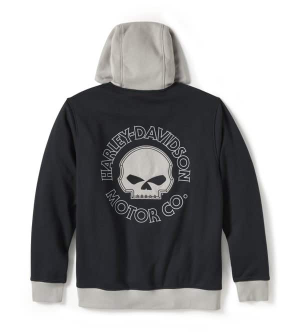 HARLEY-DAVIDSON MENS WILLIE G SKULL COLORBLOCK ZIP FRONT HOODIE