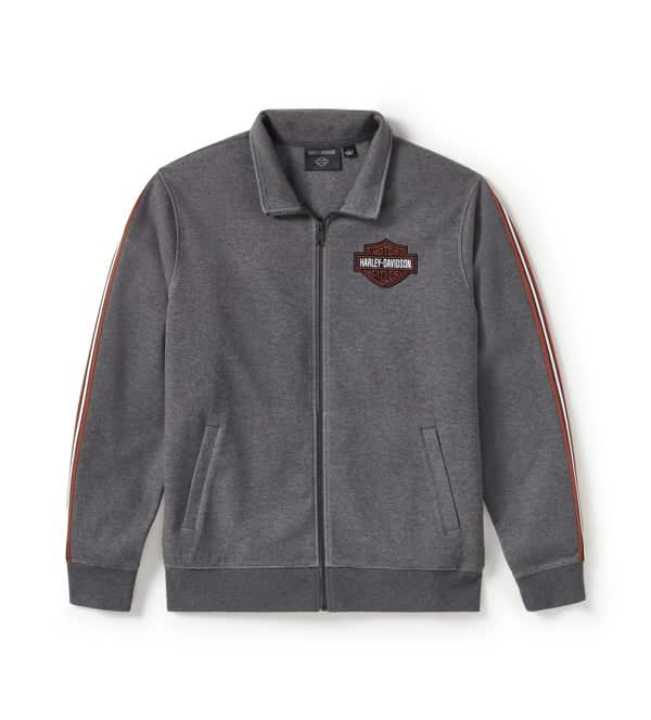 HARLEY-DAVIDSON MENS ESSENTIAL FLEECE ZIP FRONT TRACK JACKET