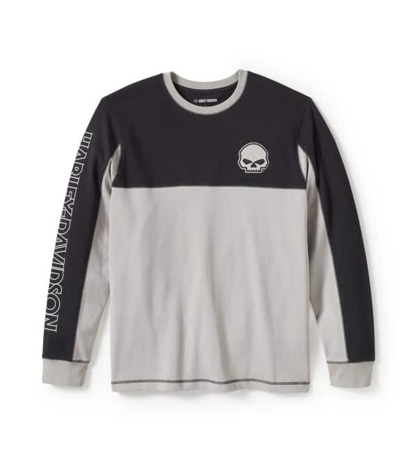 HARLEY-DAVIDSON MENS WILLIE G  SKULL COLORBLOCK LONG SLEEVE TEE