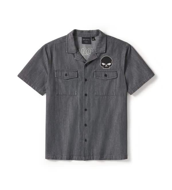 HARLEY-DAVIDSON MENS WILLIE G SKULL DENIM SHIRT