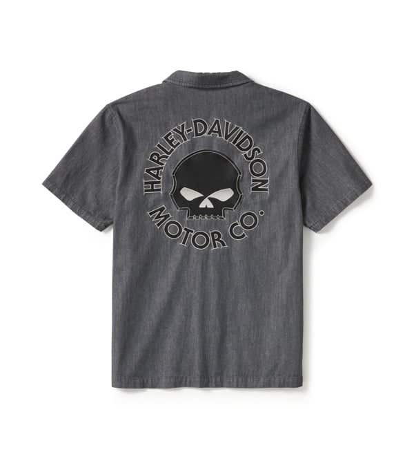 HARLEY-DAVIDSON MENS WILLIE G SKULL DENIM SHIRT