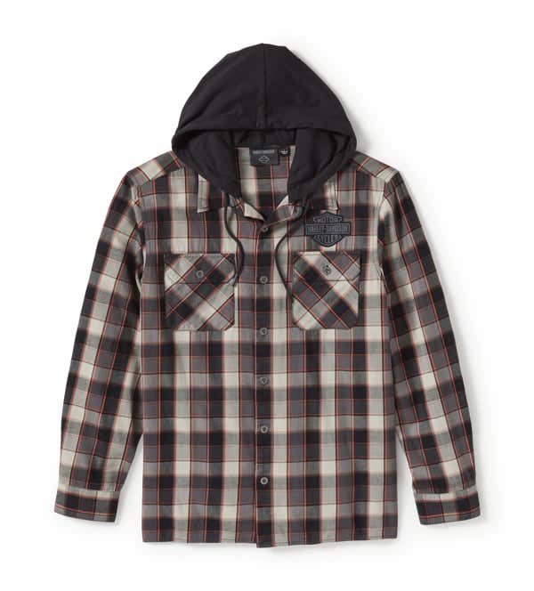 HARLEY-DAVIDSON MENS METAL BOUND LONG SLEEVE HOODED SHIRT