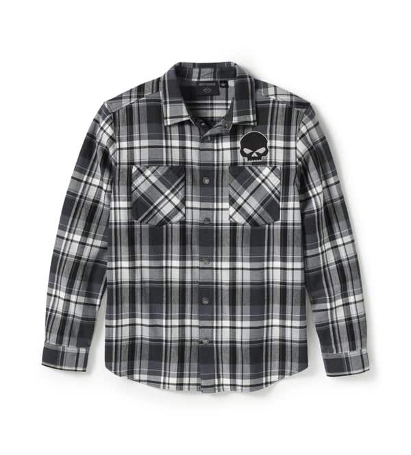 HARLEY-DAVIDSON MENS WILLIE G SKULL PLAID LONG SLEEVE SHIRT