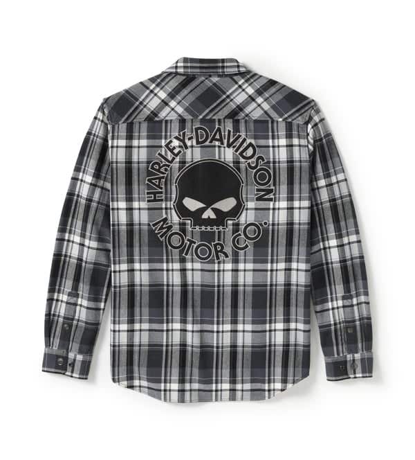 HARLEY-DAVIDSON MENS WILLIE G SKULL PLAID LONG SLEEVE SHIRT