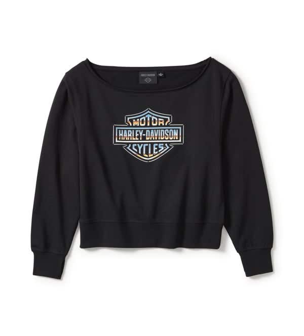 HARLEY-DAVIDSON WOMENS CHROME EVO OFF THE SHOULDER CREW