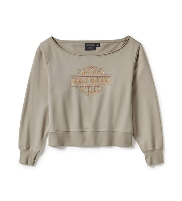 HARLEY-DAVIDSON WOMENS CHROME EVO OFF THE SHOULDER CREW