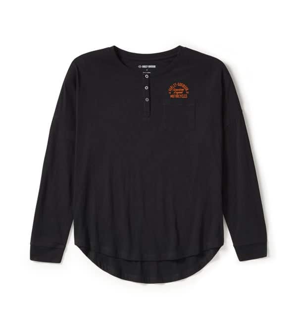 HARLEY-DAVIDSON WOMENS HERITAGE LONG SLEEVE POCKET HENLEY TOP