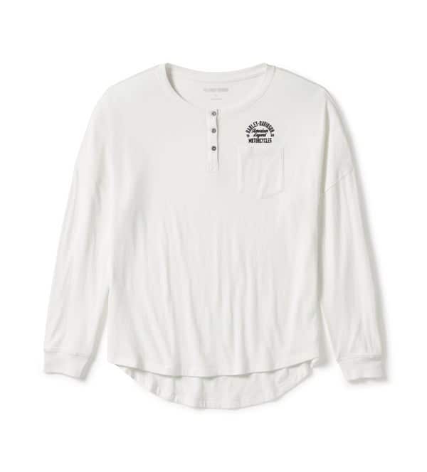 HARLEY-DAVIDSON WOMENS HERITAGE LONG SLEEVE POCKET HENLEY TOP