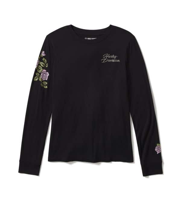 HARLEY-DAVIDSON WOMENS ROSE & THORN BLING LONG SLEEVE TOP