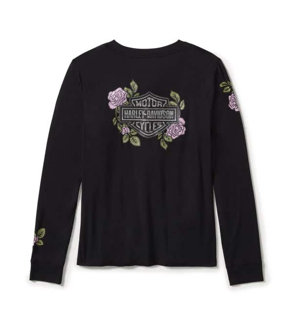 HARLEY-DAVIDSON WOMENS ROSE & THORN BLING LONG SLEEVE TOP