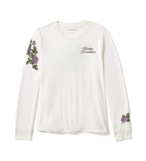 HARLEY-DAVIDSON WOMENS ROSE & THORN BLING LONG SLEEVE TOP