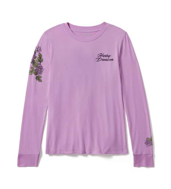 HARLEY-DAVIDSON WOMENS ROSE & THORN BLING LONG SLEEVE TOP