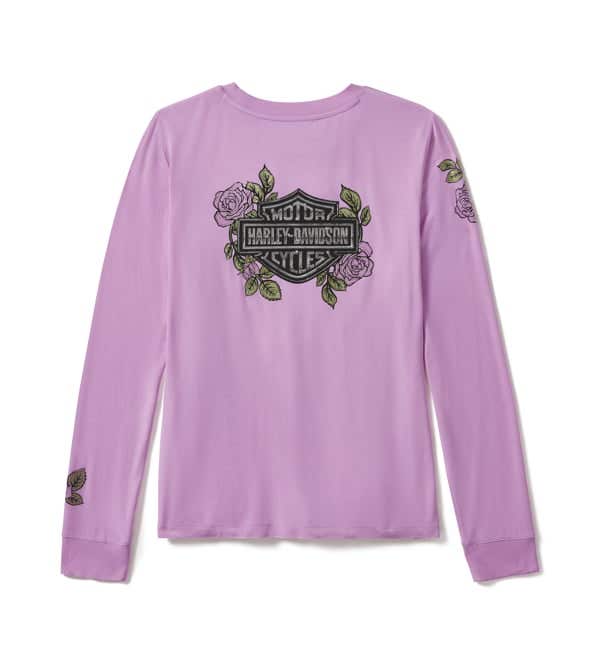HARLEY-DAVIDSON WOMENS ROSE & THORN BLING LONG SLEEVE TOP