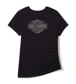 HARLEY-DAVIDSON WOMENS ESSENTIAL BLING RUCHED SHORT SLEEVE TOP