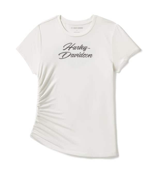 HARLEY-DAVIDSON WOMENS ESSENTIAL BLING RUCHED SHORT SLEEVE TOP