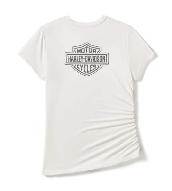 HARLEY-DAVIDSON WOMENS ESSENTIAL BLING RUCHED SHORT SLEEVE TOP
