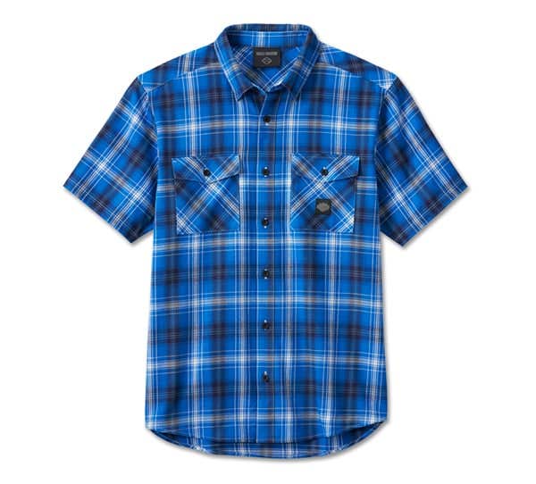 HARLEY-DAVIDSON MENS BACKING IT IN SHORT SLEEVE PLAID SHIRT