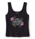 HARLEY-DAVIDSON WOMENS ROSE & THORN BLING LACE TRIM TANK