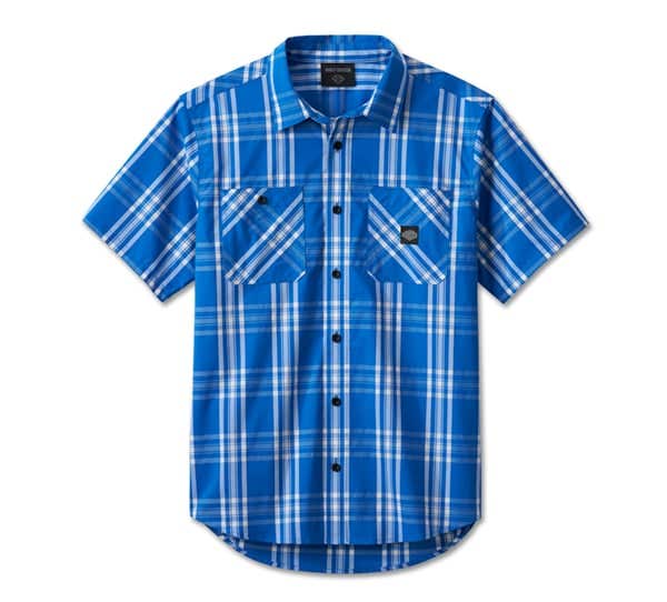 HARLEY-DAVIDSON MENS TROPHY BAR & SHIELD SHORT SLEEVE PLAID SHIRT