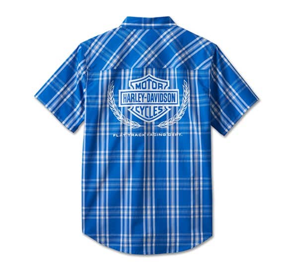 HARLEY-DAVIDSON MENS TROPHY BAR & SHIELD SHORT SLEEVE PLAID SHIRT