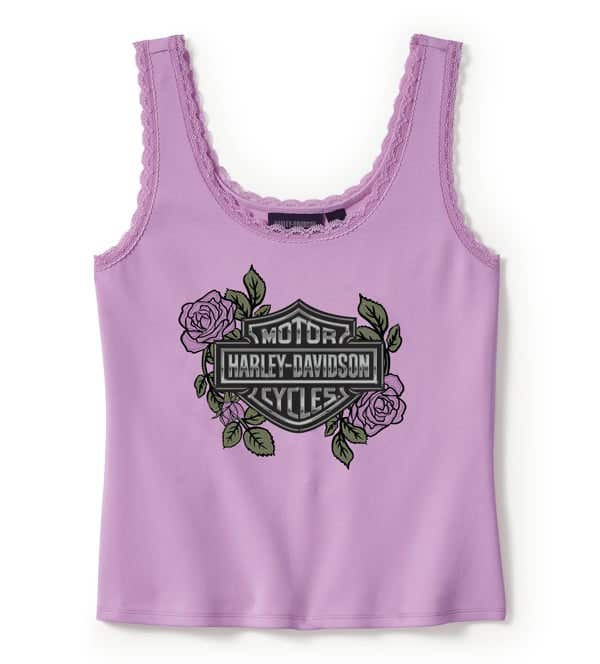 HARLEY-DAVIDSON WOMENS ROSE & THORN BLING LACE TRIM TANK