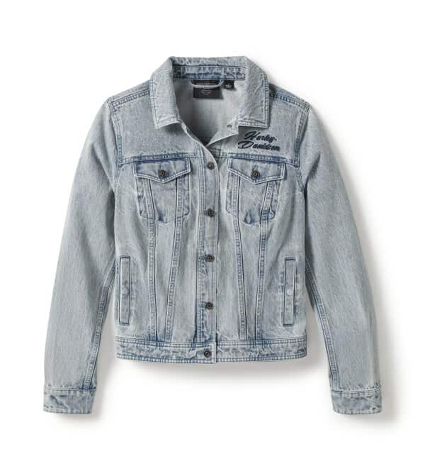 HARLEY-DAVIDSON WOMENS ROSE & THORN BLING DENIM JACKET
