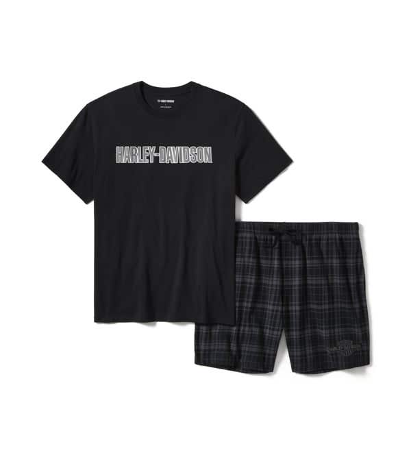 HARLEY-DAVIDSON MENS PLAID PAJAMA SHORTS SET