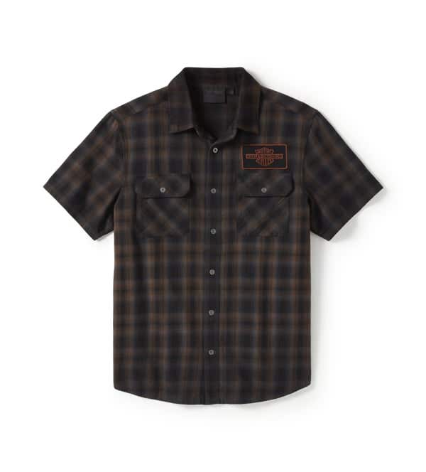 HARLEY-DAVIDSON MENS BAR & SHIELD PLAID SHORT SLEEVE SHIRT