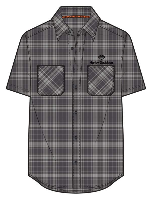 HARLEY-DAVIDSON MENS TECH COOLMAX PLAID SHORT SLEEVE SHIRT