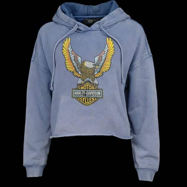 HARLEY-DAVIDSON WOMENS NEON EAGLE CROPPED PULLOVER HOODIE