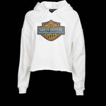 HARLEY-DAVIDSON WOMENS CHROME EVO BAR & SHIELD CROPPED PULL OVER HOODY